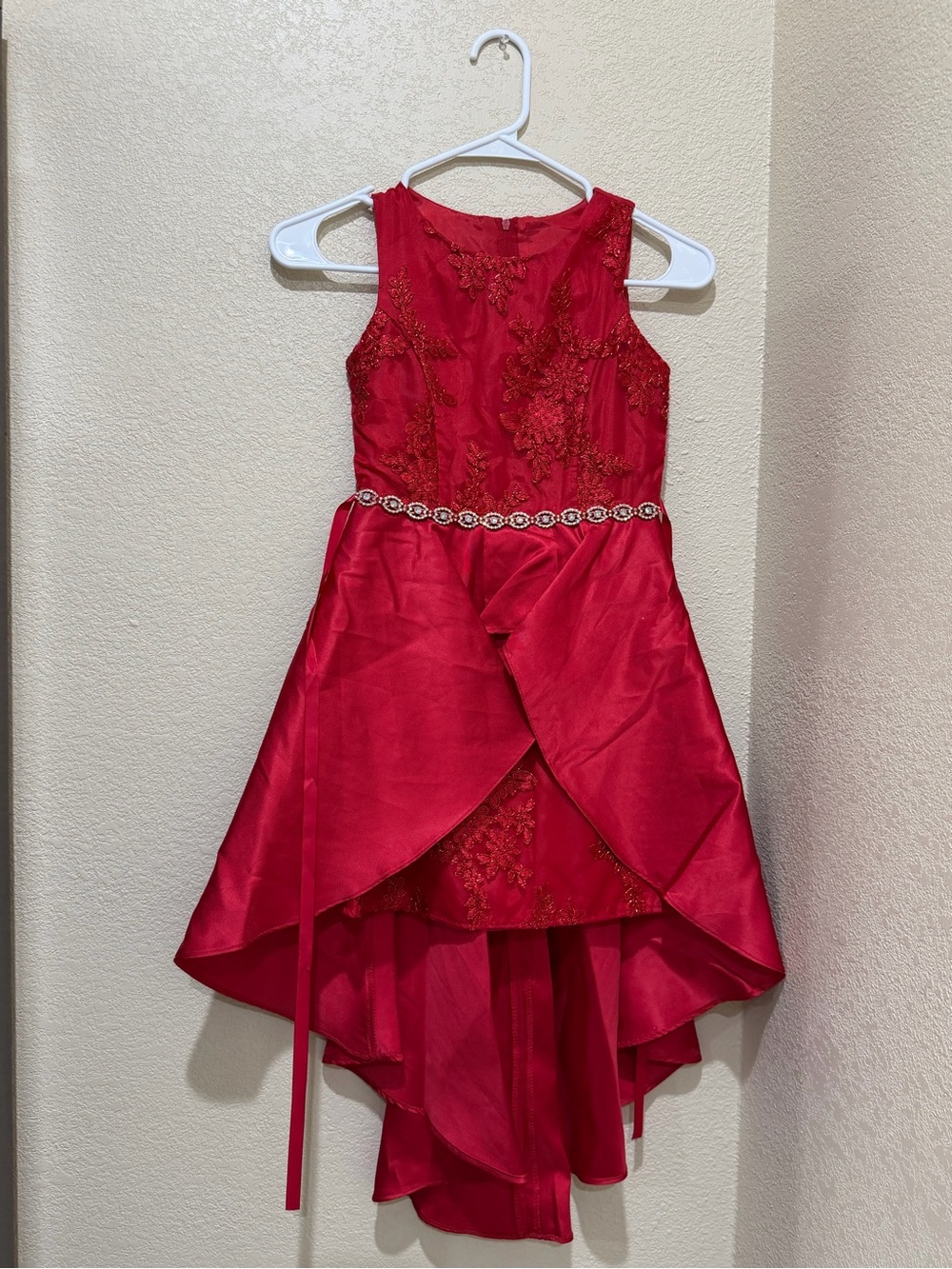 Rare Editions Red High-Low Embroidered Party Dress